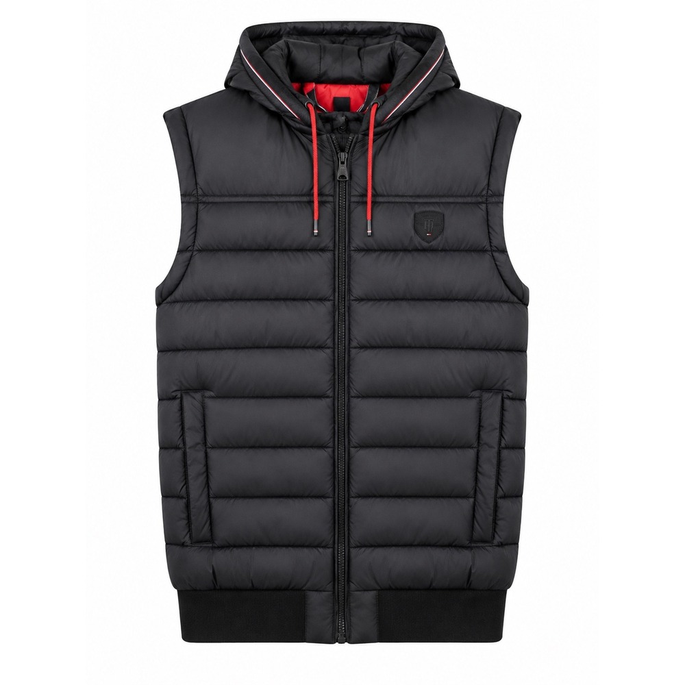 Tommy Hilfiger Hooded Puffer Vest Mixed Media Quilted Blue Gorpcore Preppy Sport